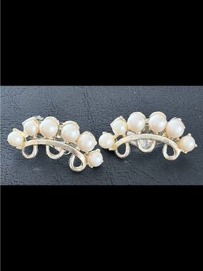 Gold Pearl Ear Crawler Earrings - Classic White Pearls Pell signed